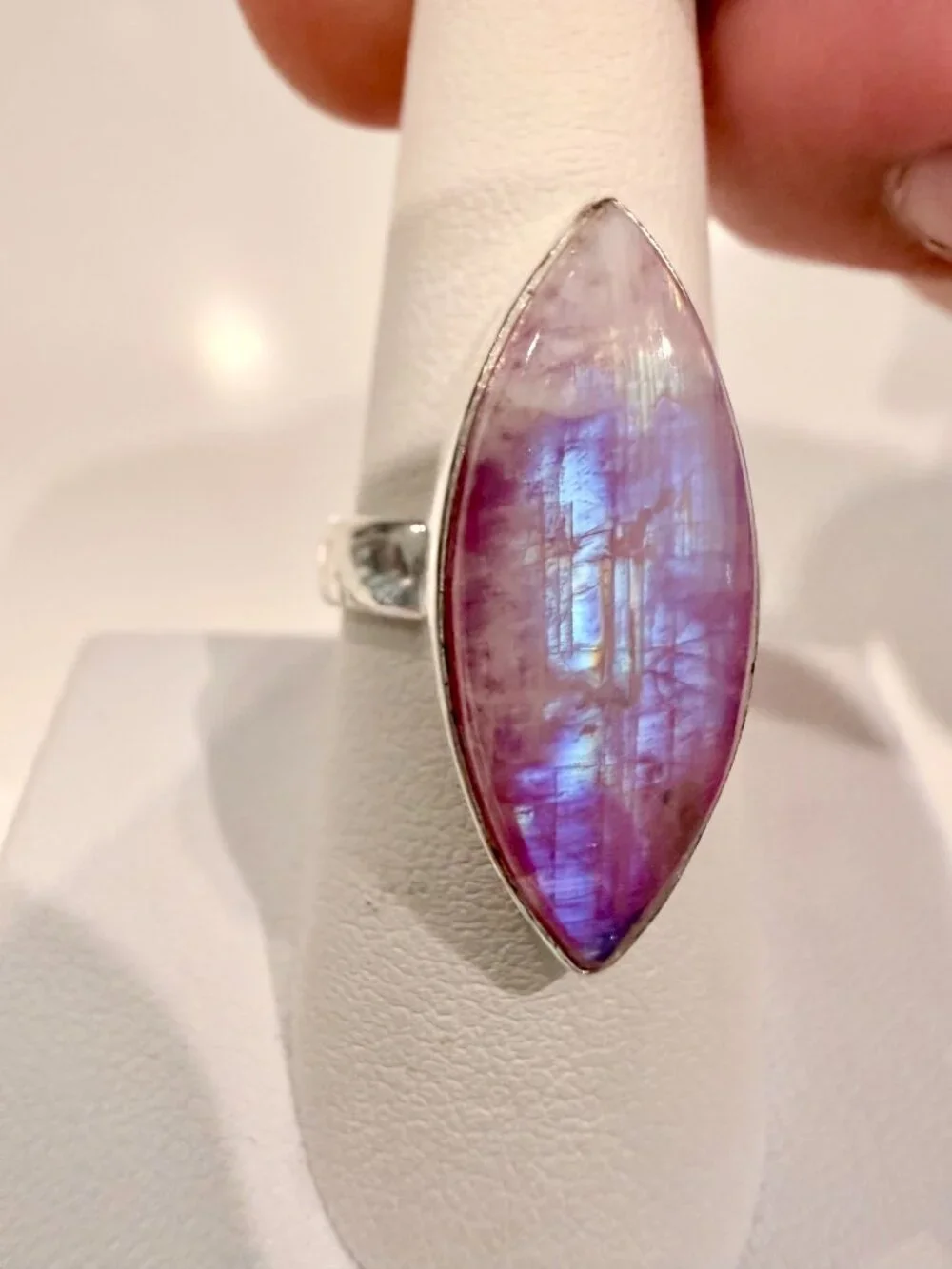 Pink Moonstone Ring, Solid 925 Sterling Silver